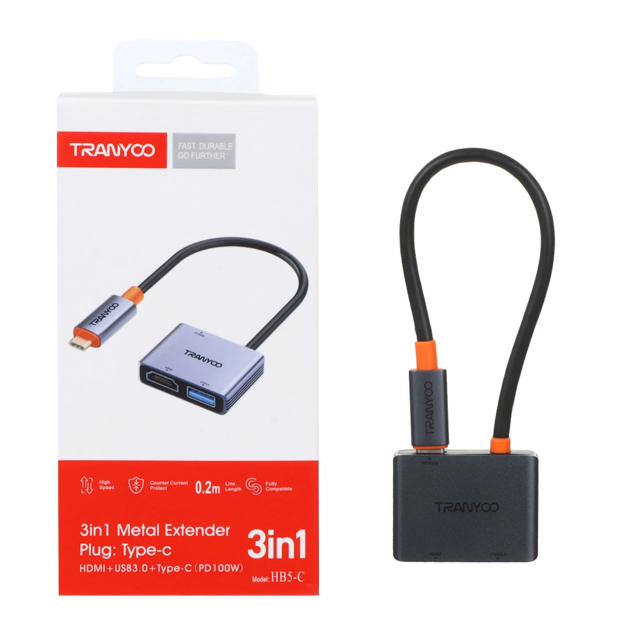 هاب 3 پورت Tranyoo Type-C مدل HB5-C - خاکستری (کارکرده)